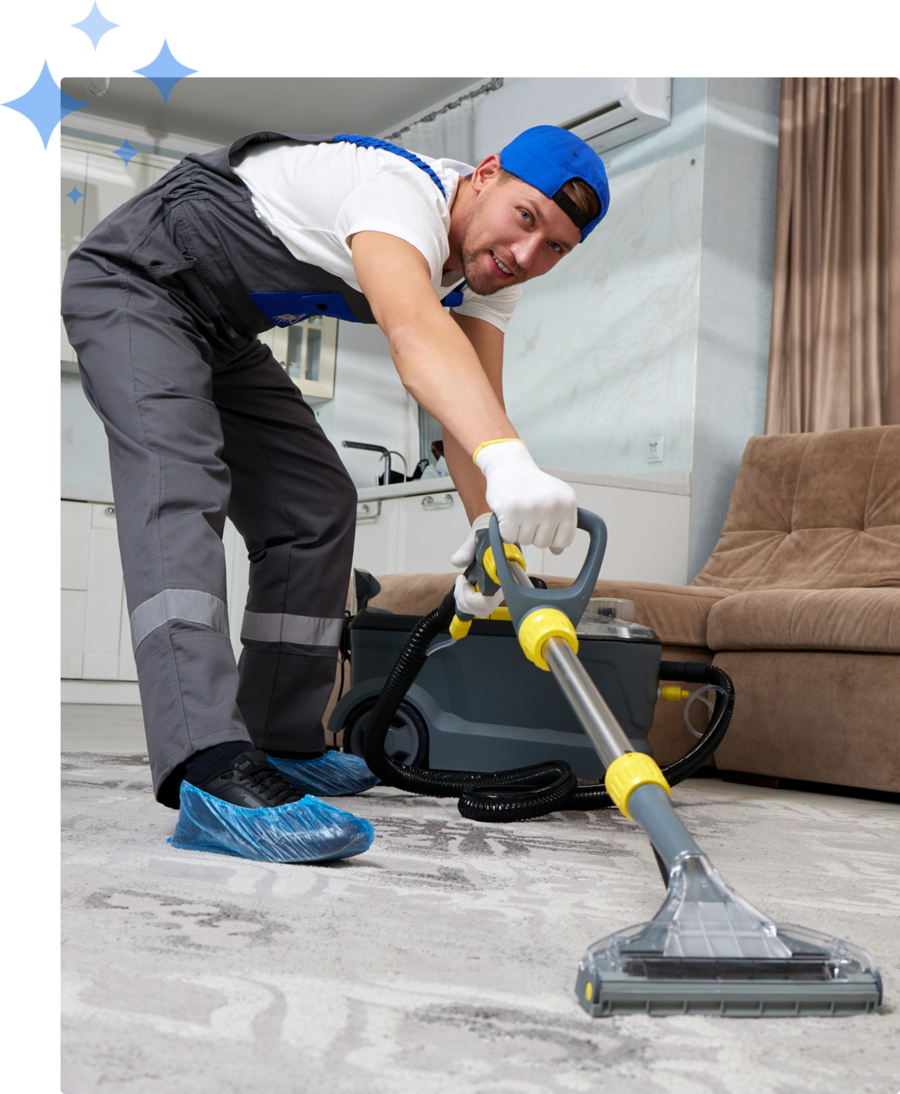 Services final main 2 image Person cleaning carpet with vacuum in living room.