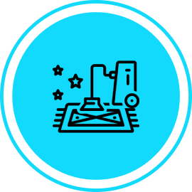 carpet cleaning Vacuum cleaner icon with stars on blue.